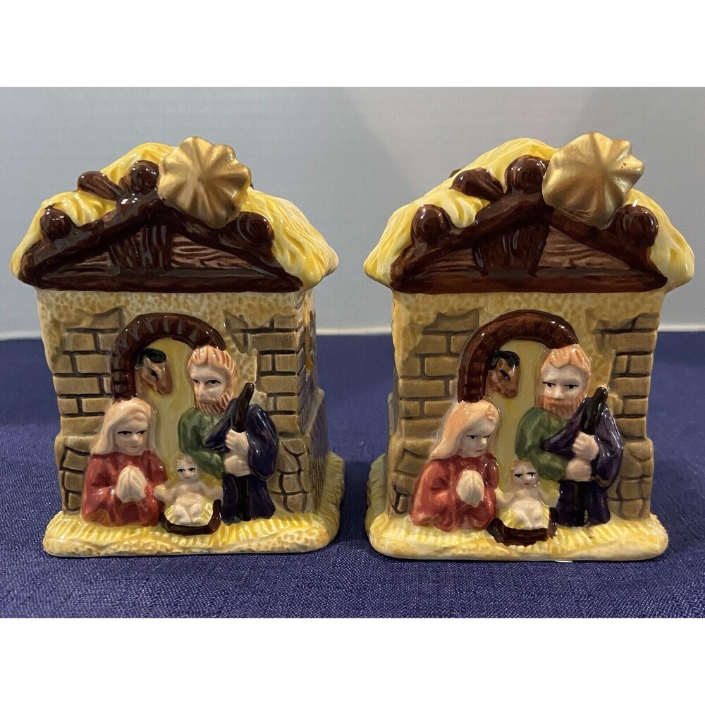 Vintage Jesus Nativity Scene Decor Kitchen Salt & Pepper Shakers